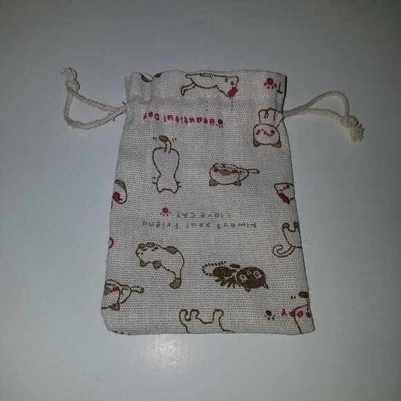 Kitty Cat Girl Child Jewelry Lot Tan Plush Pin Pink Plastic Necklace Burlap Bag - Picture 3 of 9